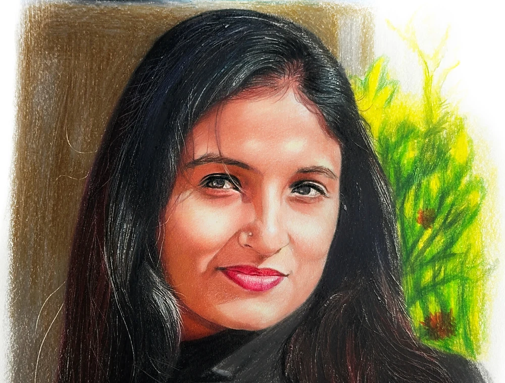 Portrait of a woman in color pencil by Artist Siraj