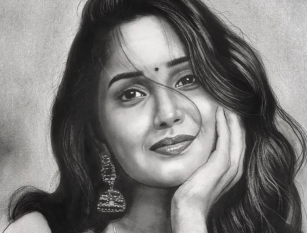 Portrait of a woman in charcoal by Artist Siraj